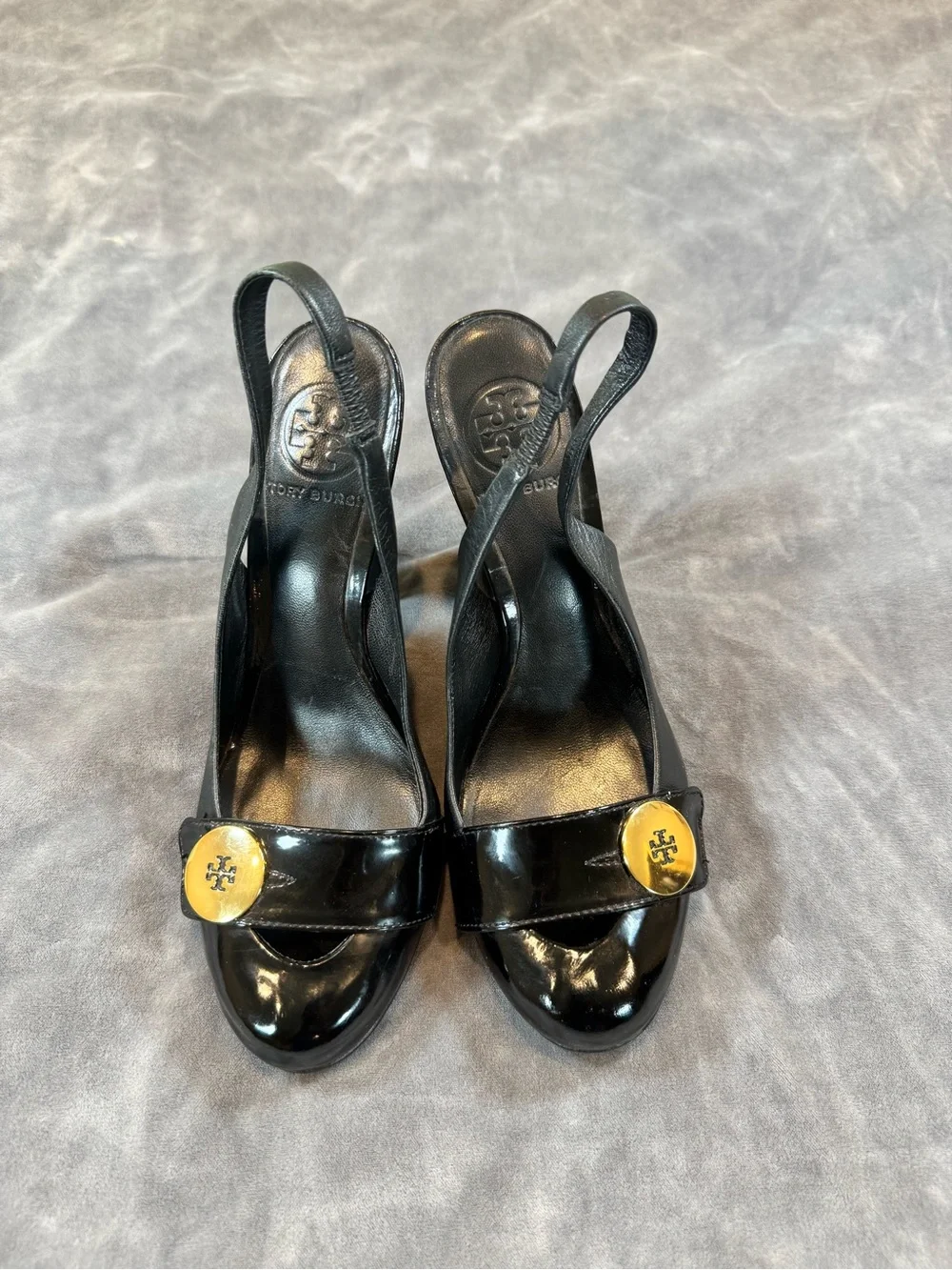 Tory Burch Black Patent Leather Slingback Pumps – Women's Size 6.5 – Pre-Owned